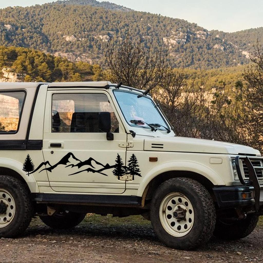 2Pcs Reflective Car Sticker Kit, Mountain Decal Tree Forest Vinyl Graphic for Camper RV Trailer, Waterproof, Easy Installation, Black