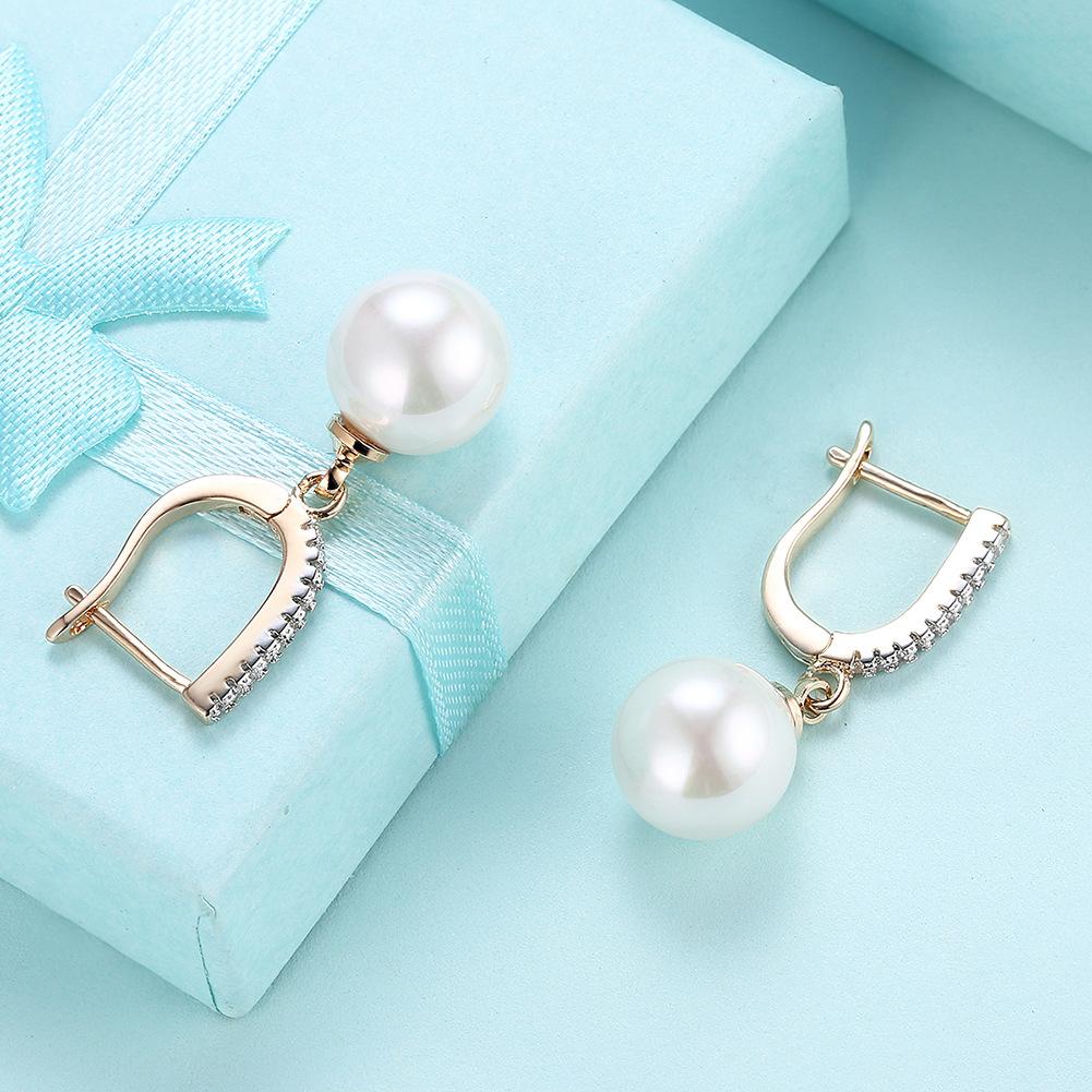 Pearl And 18K Gold Plated CZ Earrings Copper Jewelry
