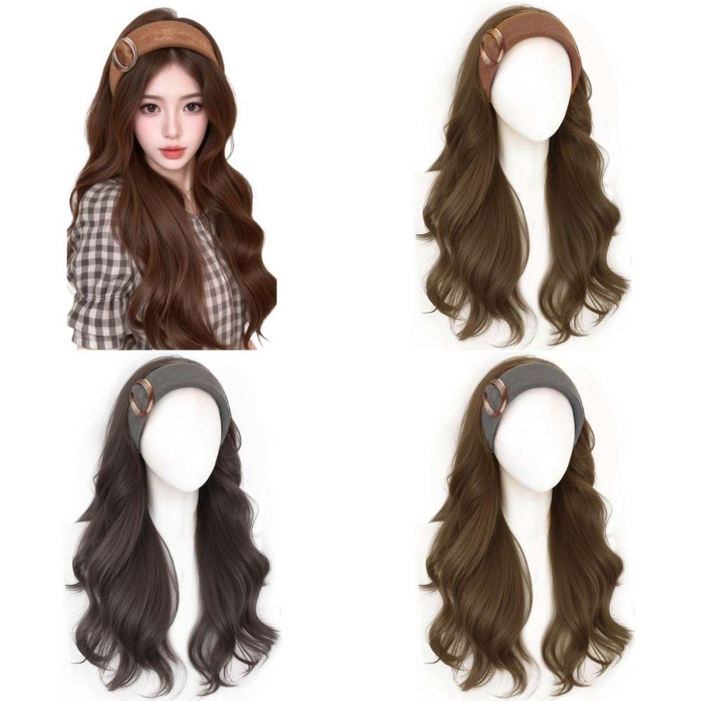 Hair Hoop Half Headband Wig Korean Style Long Wavy Curly Hair Synthetic Velvet Headband Wigs  Women