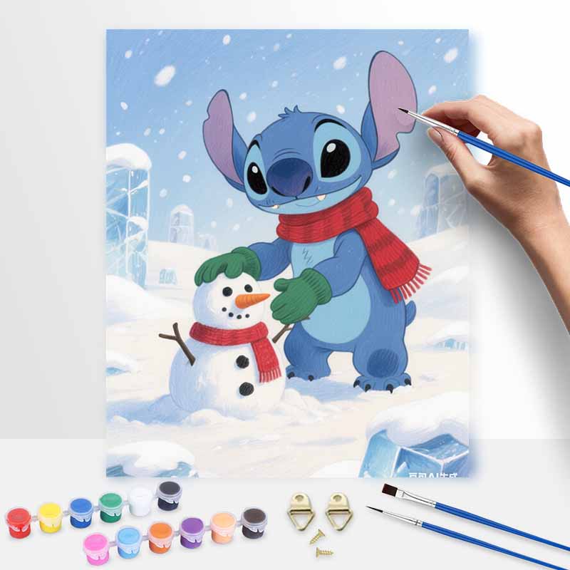 Disney Digital Oil Painting Art Kit Stitch Snowman Winter Hand Filled Home Decor 20x30cm