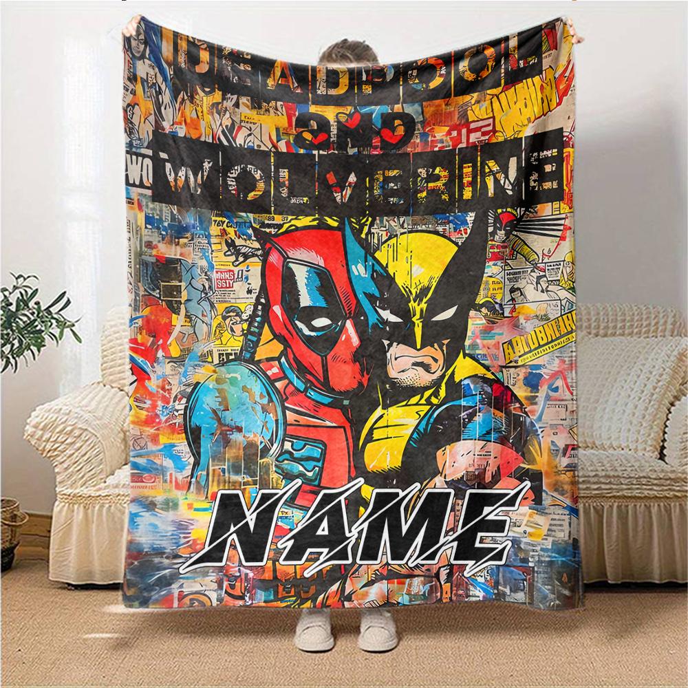 Custom Name Deadpool Wolverine blanket for Couch & Bed, Plush Cozy Fuzzy Blanket Super Soft & Warm Blankets for Fall and Winter. 090823