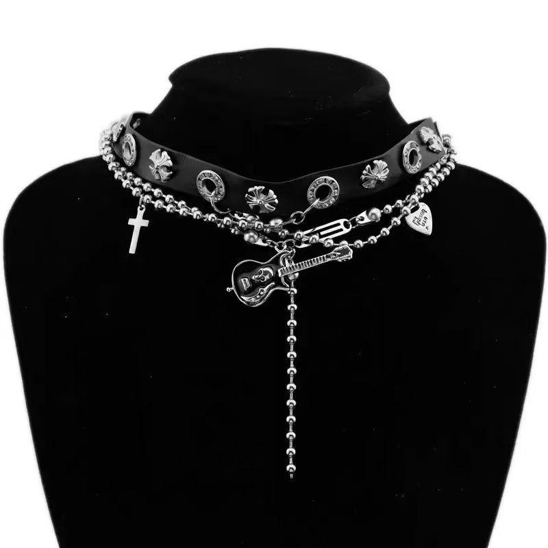 Y2K Spicy Girl Dark Star Leather Choker Necklace - Pure Desire Clavicle Chain