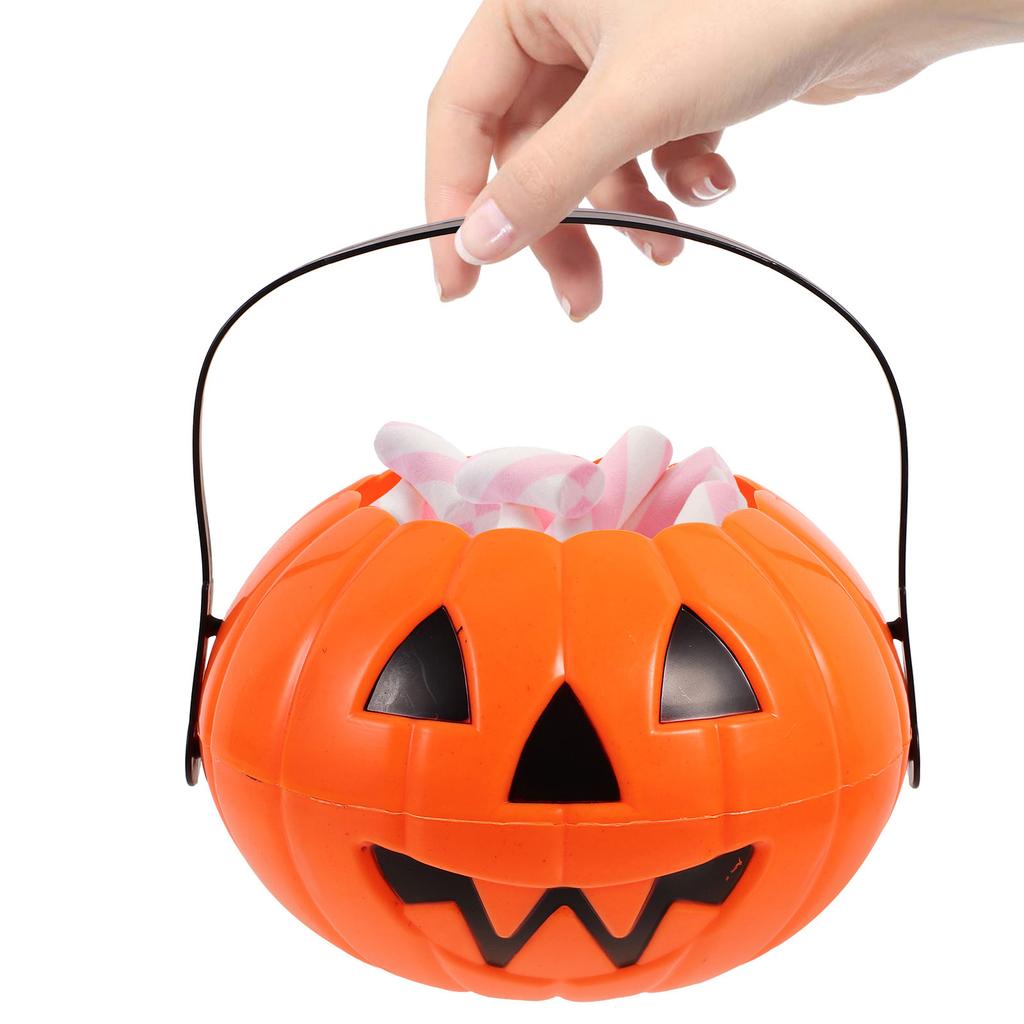 Trick or Treat Pumpkin Bucket Candy Bag Halloween Party Decoration Kids Plastic Buckets Small Container Treat Holder Gift