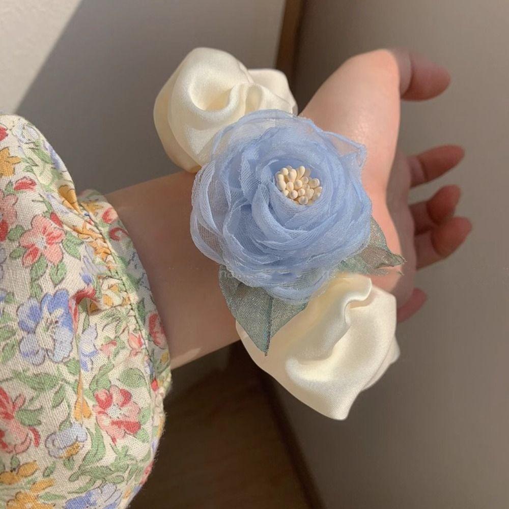 

Hair Tie Satin Hair Band Mesh Elastic Hair Band Cute Rose Flower Hair Rope Travel