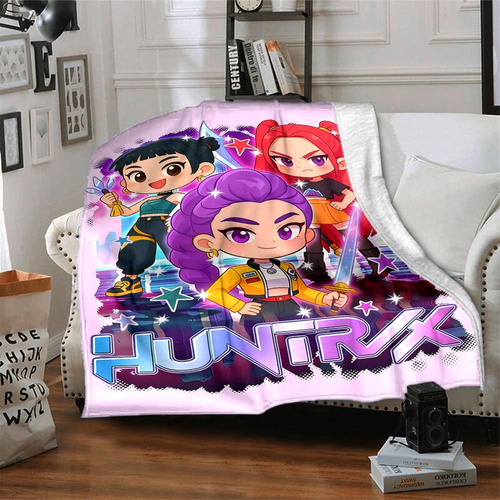 1pc KPop Demon Hunters Cozy Print Blanket Lightweight Warm Flannel Throw Blanket For Sofa, Bed, Living Room