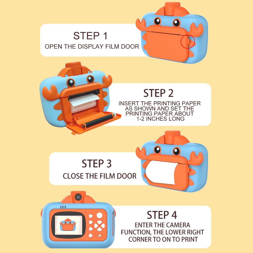 Aranyos gyerek azonnali fényképezőgép 1080P Kids digitális fényképezőgép Gyermek azonnali nyomtatási kamera 180 fokkal forgatható