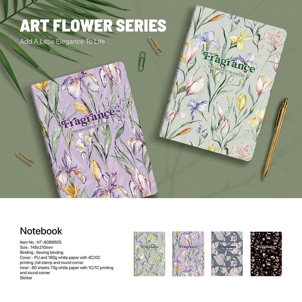 Hot Selling A5 Journal Notebook with Thick Hardcover Custom Logo Patterned Flower Embroidery Paper Material Gift Journal (Black,148x210mm&148x210mm)