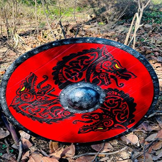 60.96 Cm Red Dragon Valhalla Viking Shield, Gift, Battle Ready Viking Shield, Norse Viking Round Shield, Viking Gift Him Her