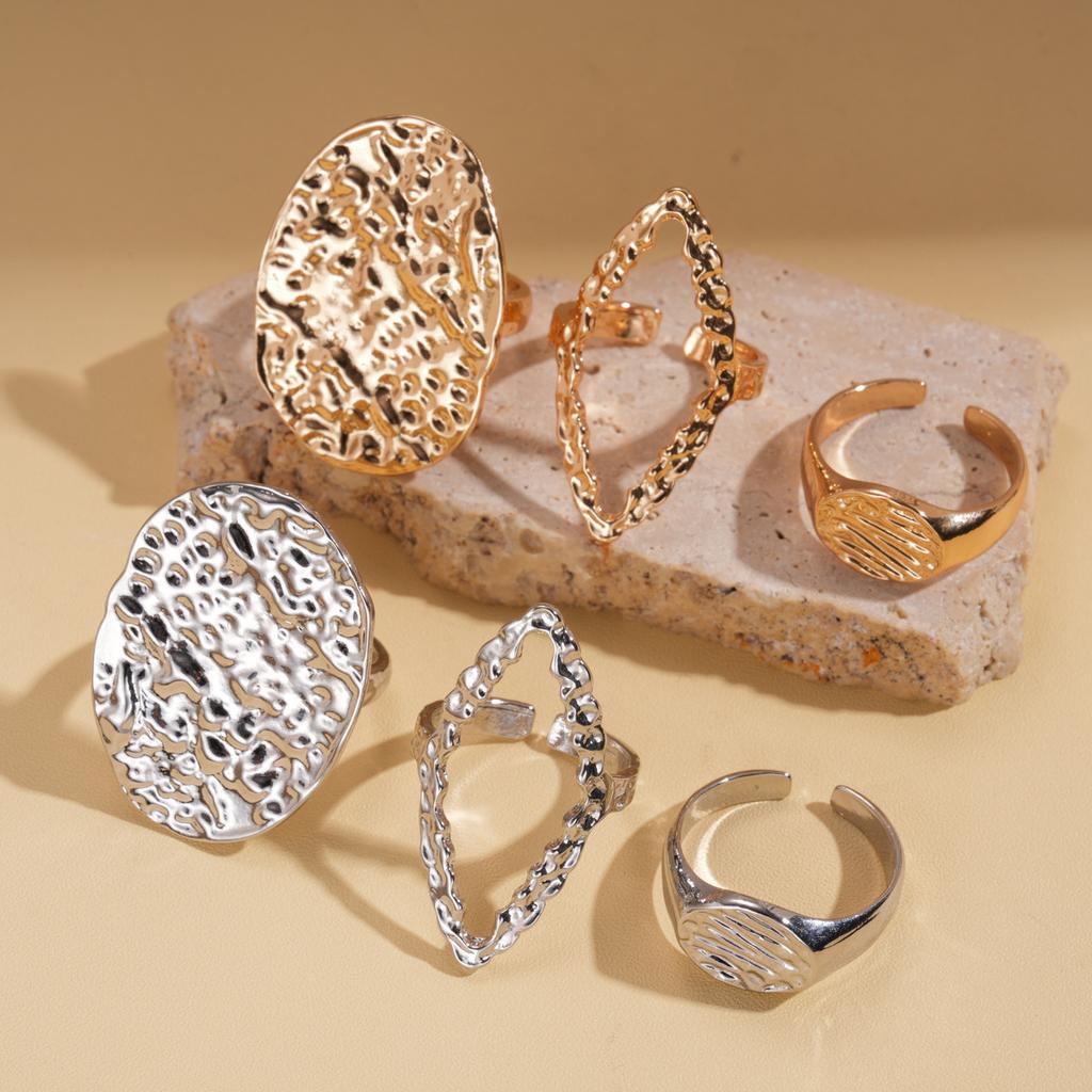 Three-piece Pleated Geometric Hollow Open Ring Niche Jewelry
