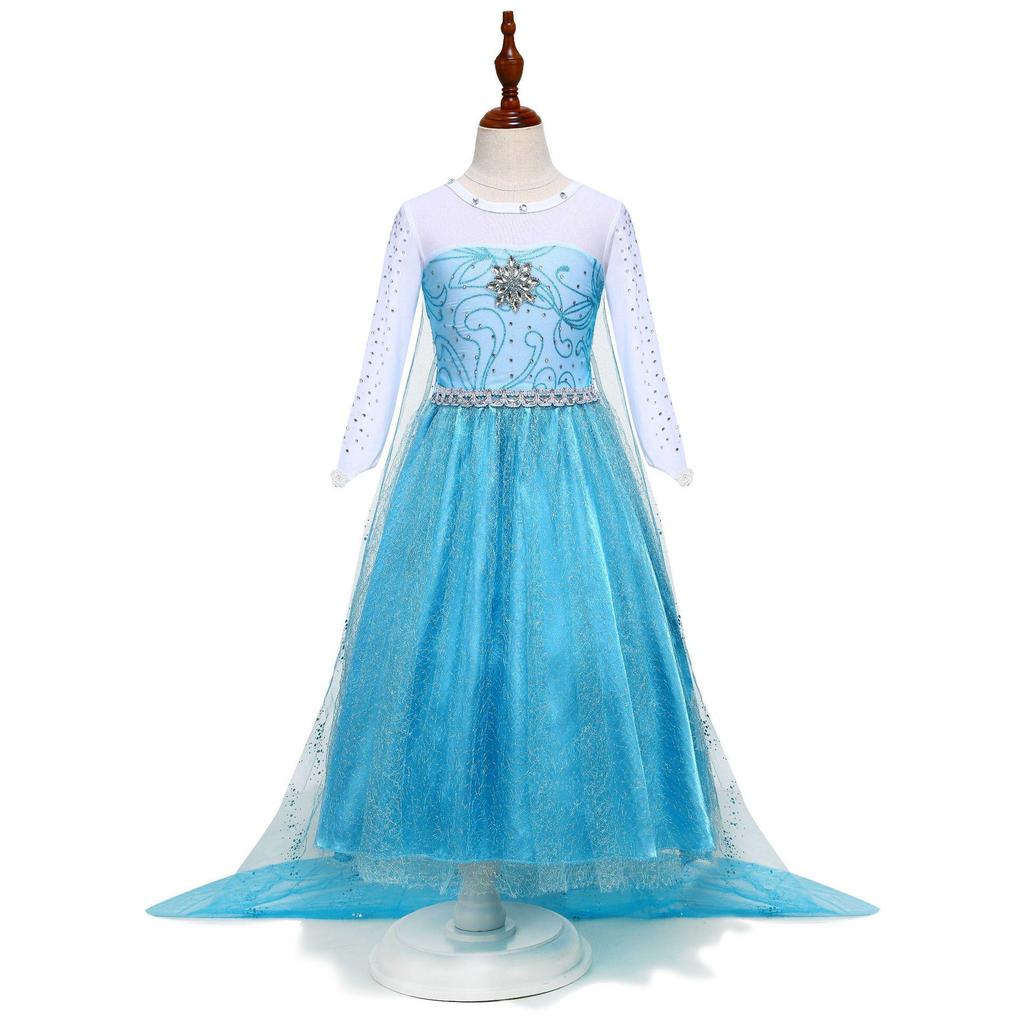 Frozen Princess Long Sleeve Costume Gown for Kids - Elsa & Anna Inspired with Cape