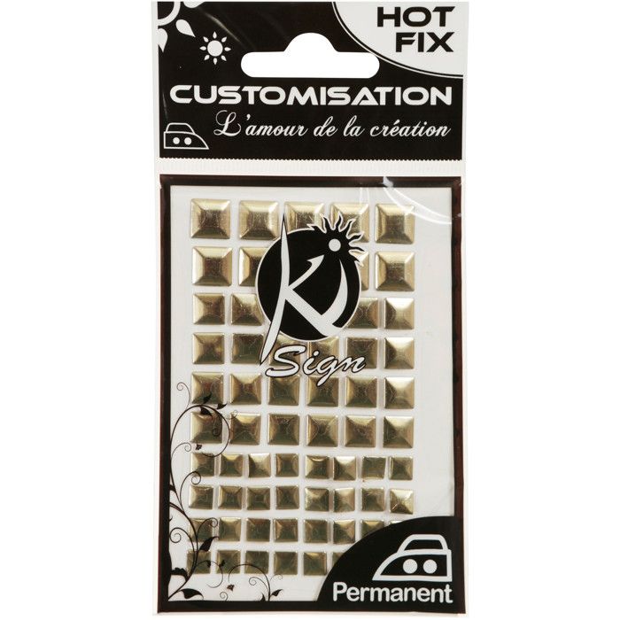 Ki-Sign - Heat-sealable Square Stud 6/8/10mm Gold 66 Pieces