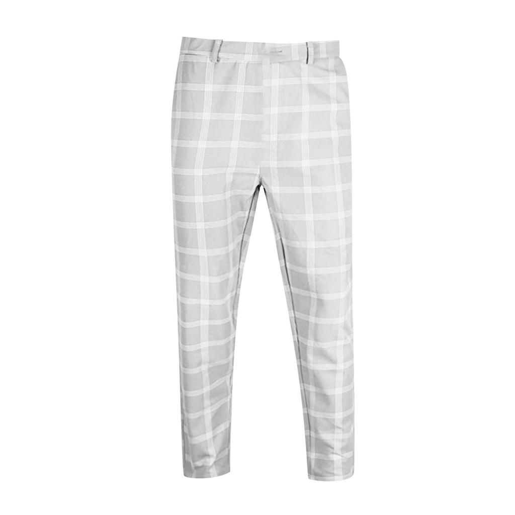 Men's fashionable stretch trousers, slim-fitting plaid trousers, business suit trousers, casual golf trousers