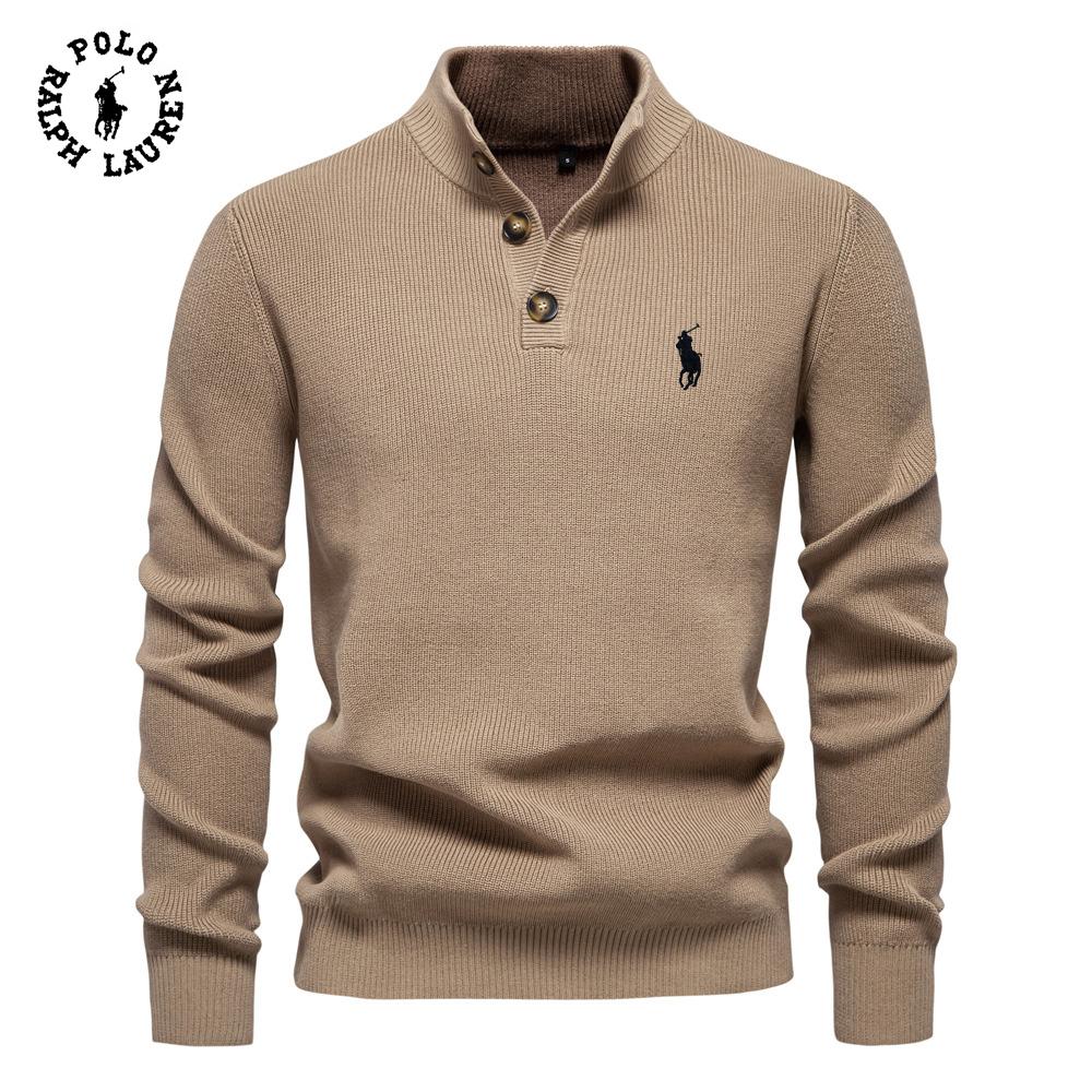 Polo Ralph Lauren Autumn and Winter New Embroidered Sweater Stand Up Collar Men's High-quality Business Sweater Solid Color Casual Knit Sweater