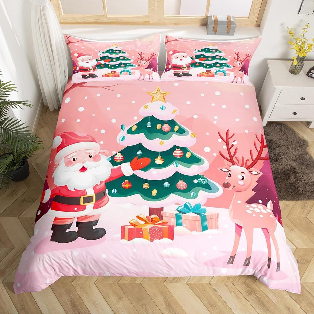 Jul Ren Påslakan Jultomten Sängkläder Set Full Queen För Pojkar Flickor Gåvor Mikrofiber Täcköverdrag Med Örngott