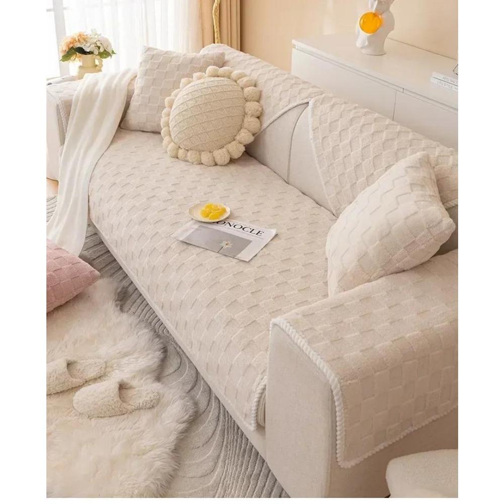 Cream Style Sofa Cushion Simple Fashionable Straight Row Sofa Cover Cloth Towel Nordic Plush Thickened Anti Slip Seat Cushion
