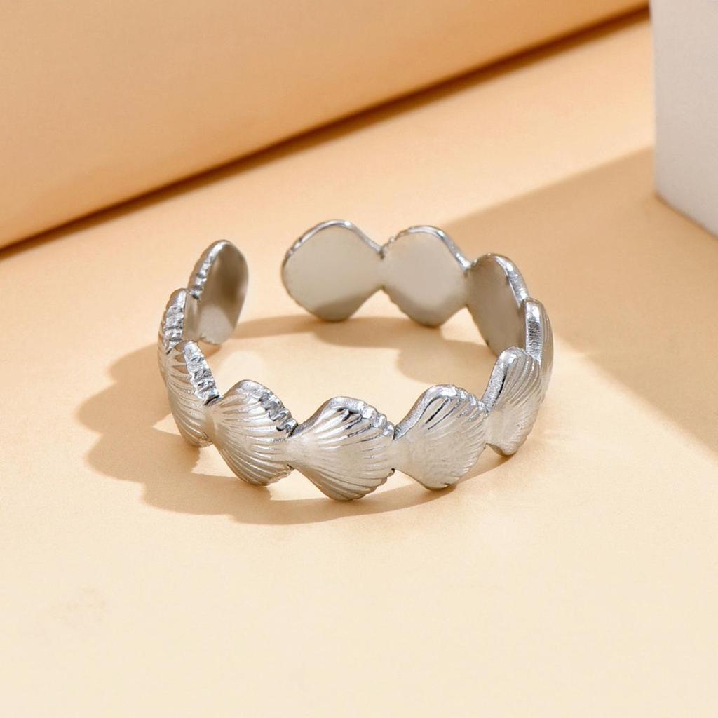 Elegant Shell Open Ring for Women - Stainless Steel Ocean-Inspired Accessory