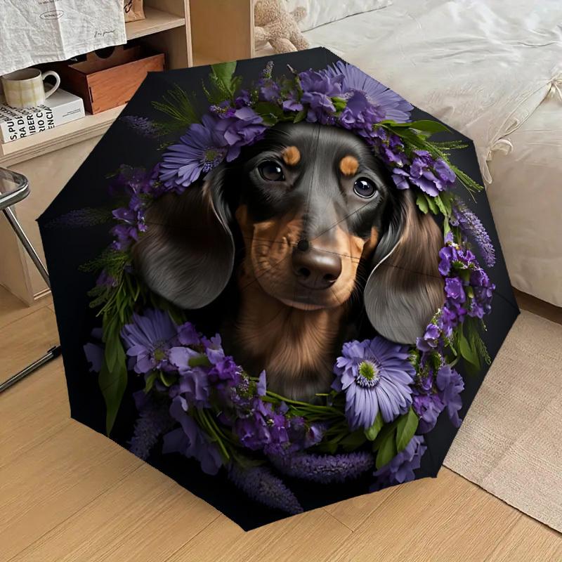 

1pc Floral Wreath Dog Decor Automatic Open/Close Umbrella, 8-Rib Sturdy Frame, Umbrella for Travel, Everyday, Formal Events yy251126062