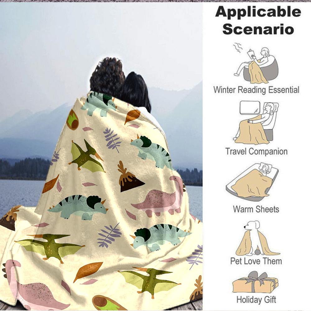 1pc Dino World Lightweight Flannel Blanket, Comfortable and Warm Blanket, for Office and Camping Sofa Bed, Livingroom069