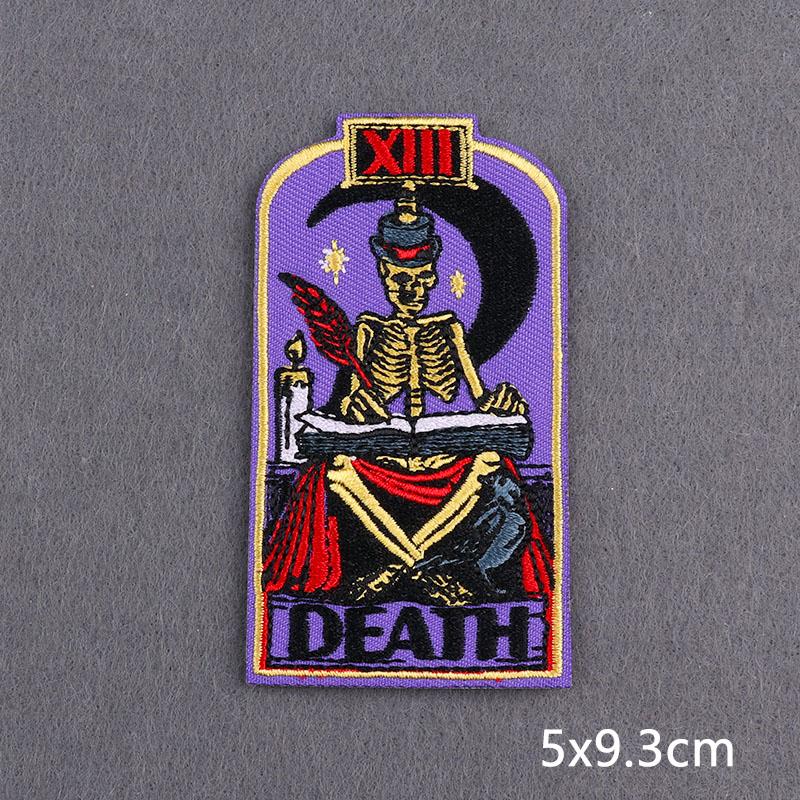 Skull Tarot Cards Fusible Embroidery Patches For Clothes Death Rock Iron On Patches For Clothing Thermoadhesive Patch On Hat/Bag