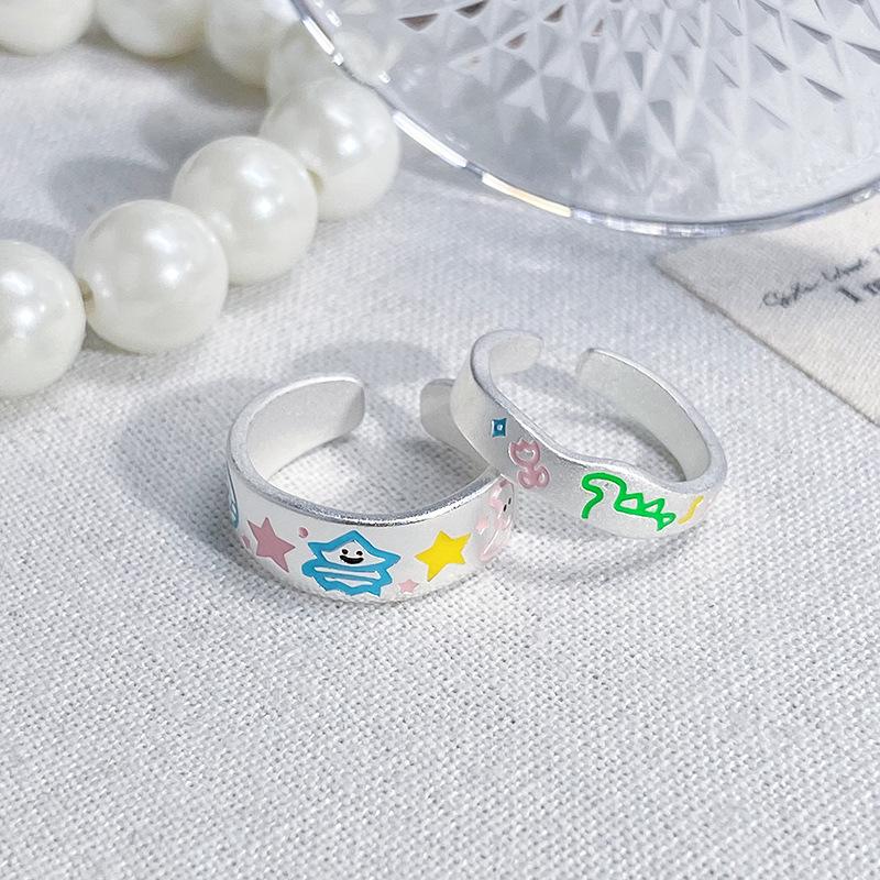 Anel Aberto Esmaltado de Dinossauro Pintado Design de Nicho Feminino Anel Fofo para Dedo Indicador com Contraste Anel Empilhável Ajustável