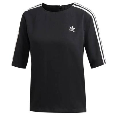 Originals Seitenstreifen Chiffon Atmungsaktiv Sportlich Lässig Kurzarm T-Shirt Damen Oberteile Schwarz DX3695