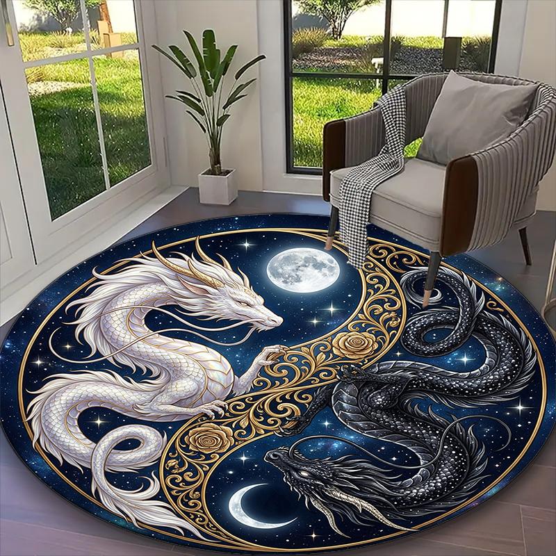 1pc YIN YANG Evil Dragon Rug, Comfortable Printed Home Round Carpet, Cozy Office Chair Rug