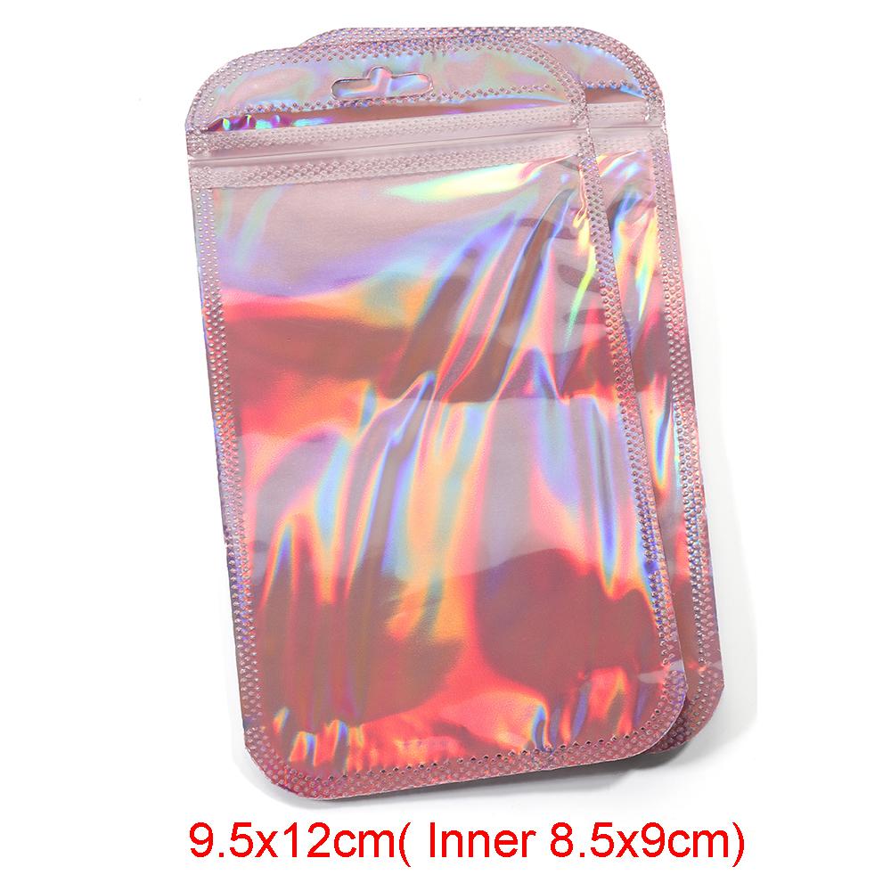 50pcs Iridescent Self Sealing OPP Bags Laser Iridescent Zip lock Resealable Package Pouch Retail DIY Jewelry Storage Accessories