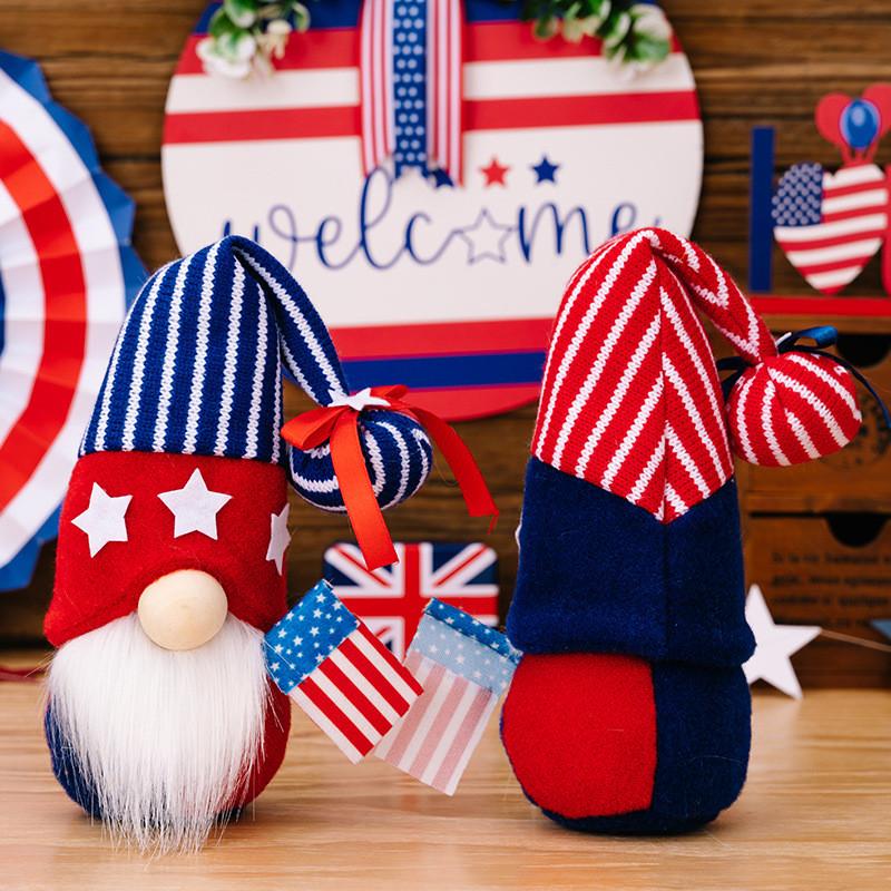 Playful Independence Day Gnome Doll With Knit Hat Featuring Bright Flag Designs For Home Decor