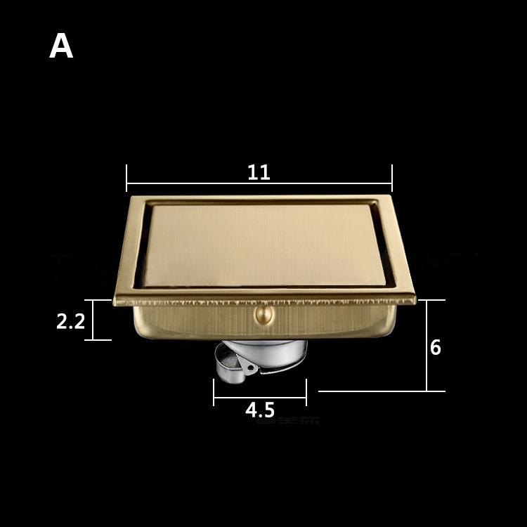 Modern Design Square Brass Floor Drain Brushed Gold Anti-Odor Bathroom Shower Drainer for Hotels