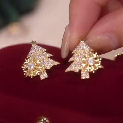 Cao Shi Sparkling Christmas Tree Zircon Stud Earrings for Women - Festive Fashion Jewelry