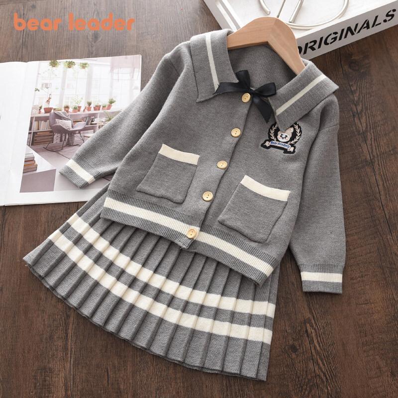 Bear Leader Autumn and Winter 3-7 Year Old Girls' Set Knitted Sweater Jacket+Skirt Two Piece Suit Children's Boutique Clothing AH9000