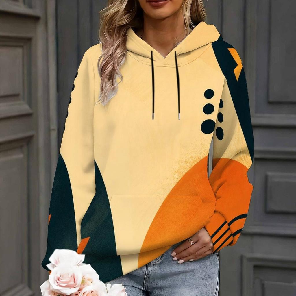 Women Plus Size Rainbow Swirl Print Long Sleeve Drawstring Hood Kangaroo Pocket Pullover Hoodie
