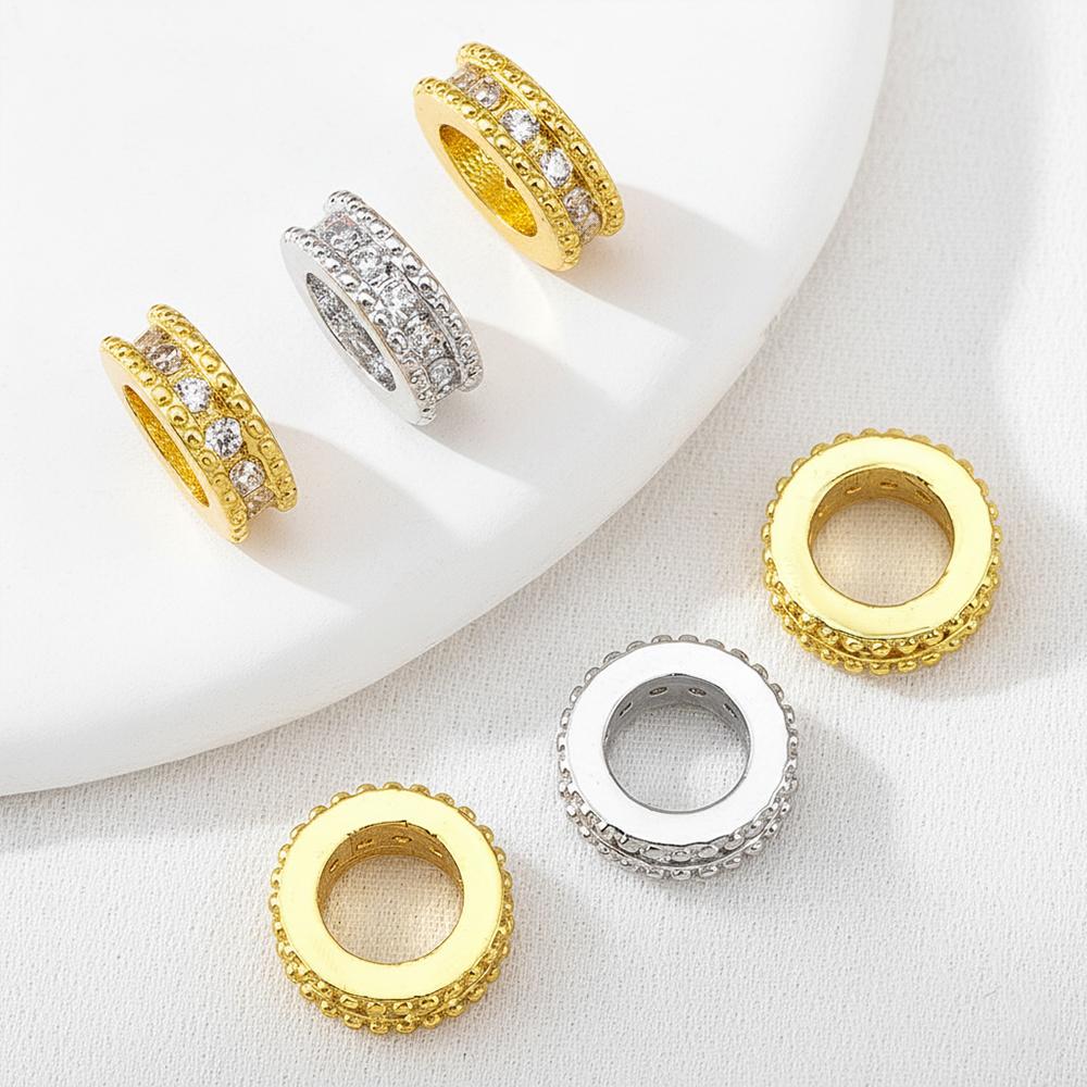 2pcs 5Pcs 9.5x3.3mm 18K Gold Color Plated Round Spacer Beads with Zircon Brass Handmade DIY Bracelet Jewelry Making Accessories