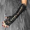 1 Pair Night Club Fingerless Long Party Cosplay Lace Gloves Gothic Gloves Punk Mittens Silk Ribbon