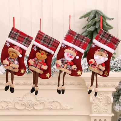 Neue Dekorationen Lange Beine Weihnachtssocken Anhänger Puppe 3D Leinen Socken Weihnachtsgeschenktüte