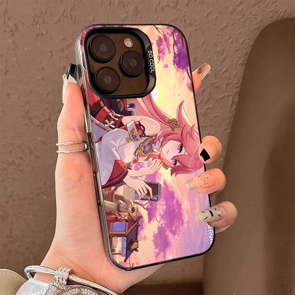 Coque de téléphone Yae Miko Genshin Impact pour iPhone 17 17Air 16 15 14 13 12 11 Pro Max Plus Colorée Argent