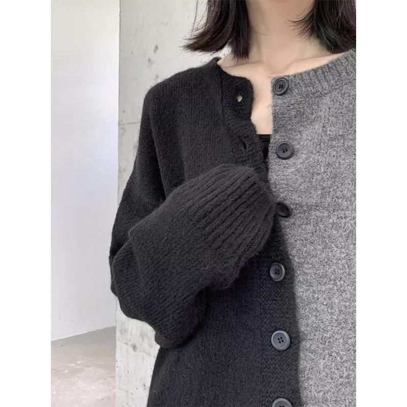 European Niche Spliced Knit Cardigan: Women's Autumn/Winter Lazy Style Sweater Coat