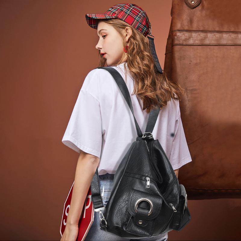 Korean Version Multifunctional Soft Leather Backpack Large Capacity Commuter Tote Bag Simple Personality Versatile Single Shoulder Crossbody Backpack