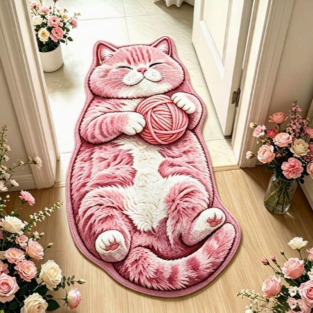 2D Home Decor Carpet Non-Slip Cartoon Carpet Cute Cat-Shaped Area Rug  Living Rooms
