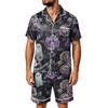 Herren Halloween Pyjama Set - Gestreiftes Karomuster aus Satin, Kurzarmhemd und Shorts mit Taschen, Lockeres Zweiteiler Set für Zuhause und Tägliche Kleidung