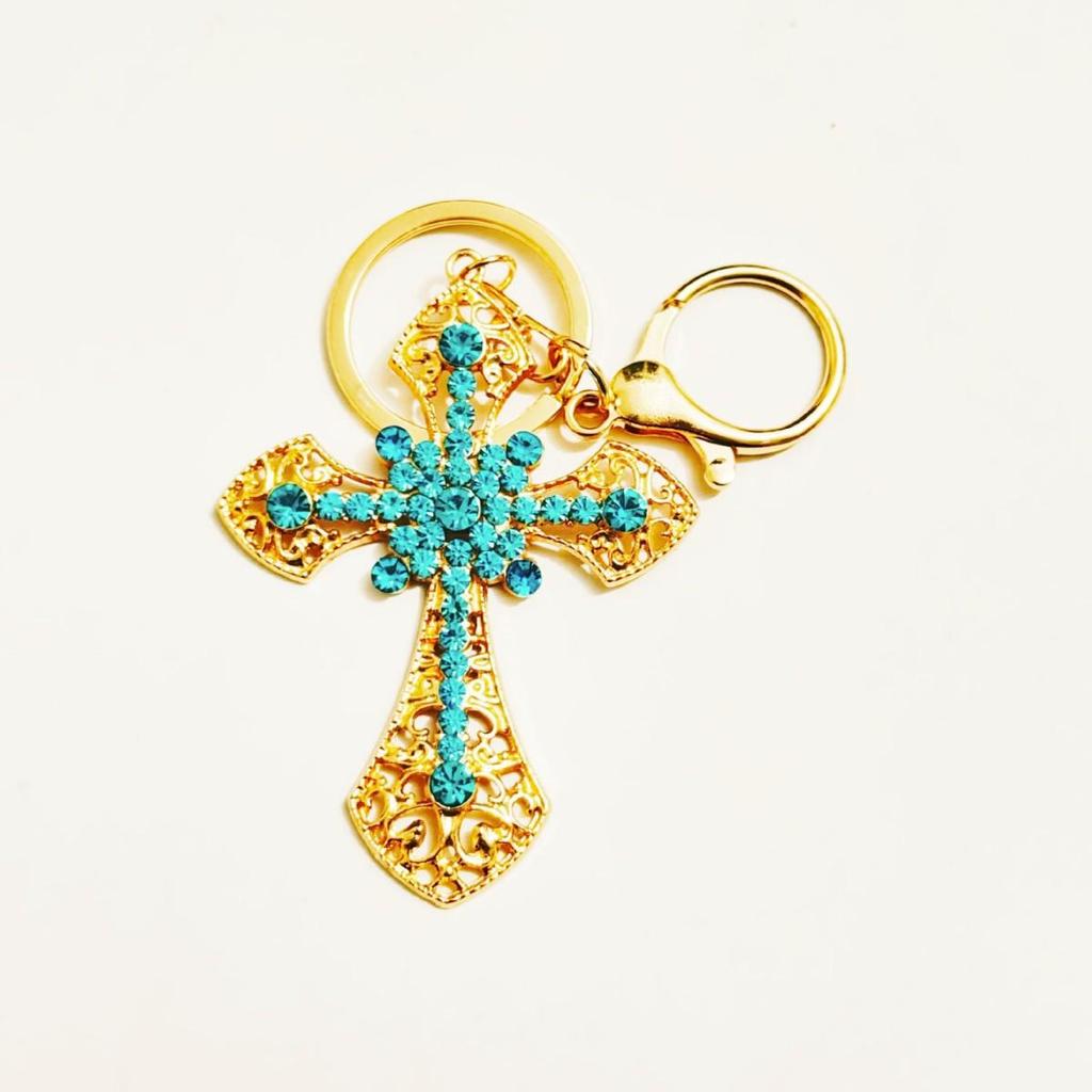 Micro-Paved Rhinestone Cross Metal Keychain: Hot Selling Car and Bag Charm Keyring