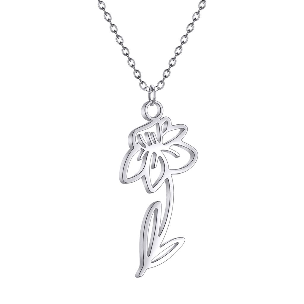 Kinitial Stainless Steel Birth Month Flower Necklace Snowdrop Daisy Rose Pendant Neck Chains Trendy Jewelry Birthday Gift