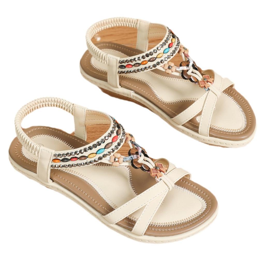 Neue Damenschuhe Böhmische Riemchensandalen Handperlenbesetzte Mode Strandschuhe Damen