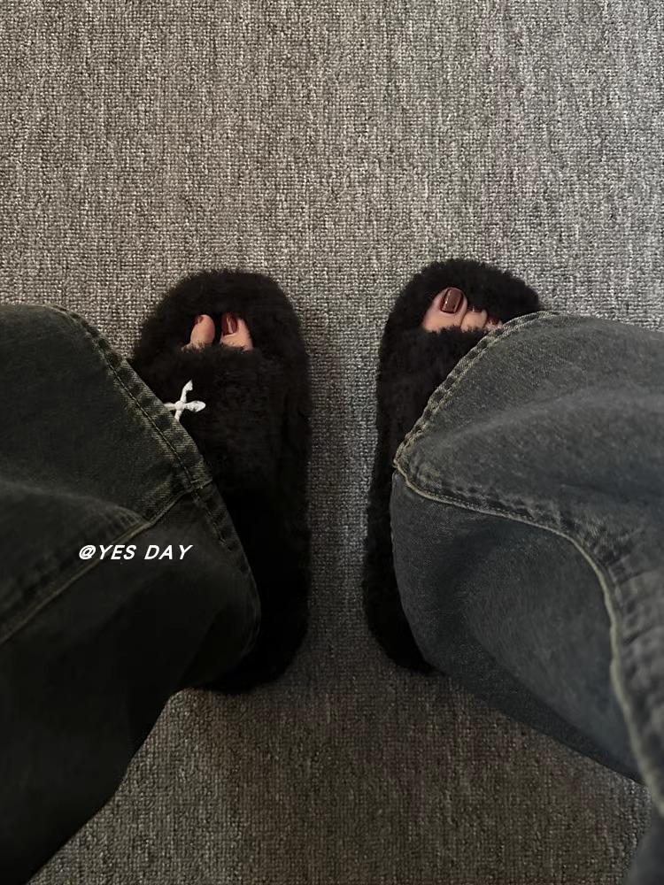 

Mao Mao slippers women s 2025 new autumn and winter wear high-end Internet celebrity French skirt cross thick-soled cotton slippers 35 чёрный