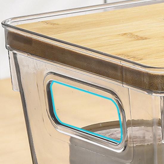 Kitchen Storage Containers with Wood Lid Transparent Plastic Pantry Organizer for Countertop Moisture Proof