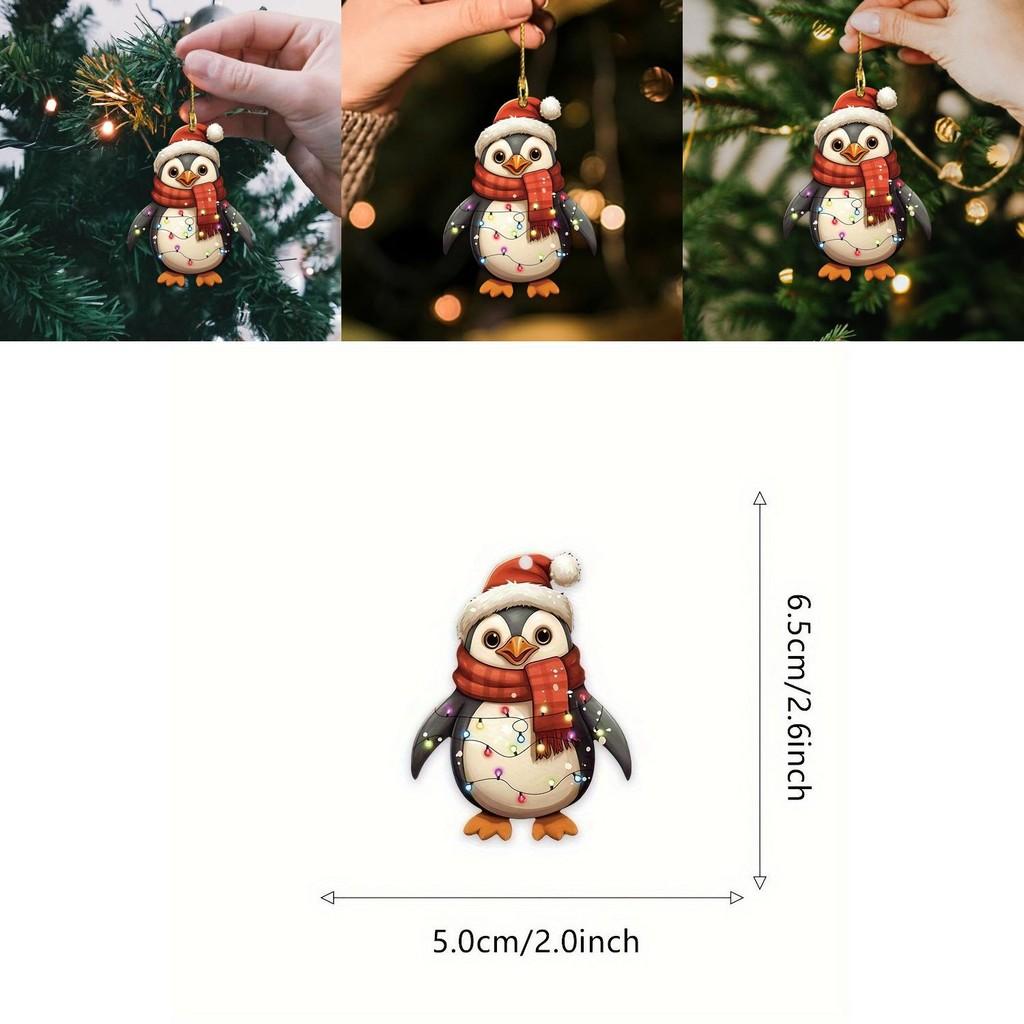 Christmas Penguin Acrylic Car Mirror Ornament With Cartoon Style For Car Interior Decor