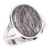 Gema de Rutilo Negro Natural Hecho a Mano Anillo de Plata de Ley Sólida 925 T.8 o1k89