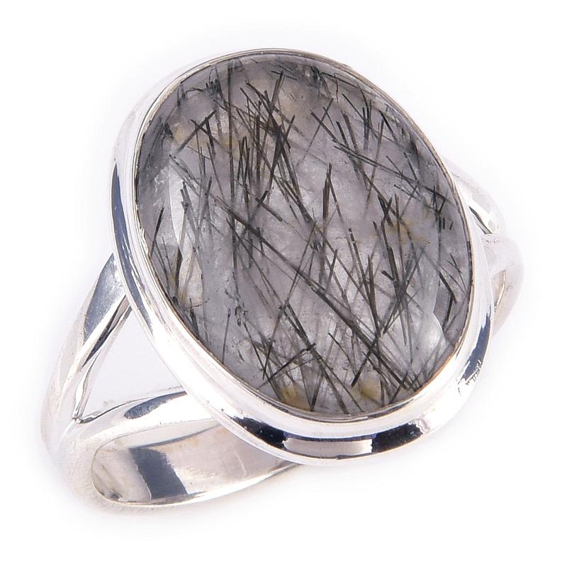 Natural Black Rutile Gemstone Handmade 925 Solid Sterling Silver Ring S.8 O1k89