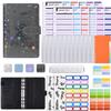 2023 A6 Spiral Loose-Leaf Pu Leather Budget Binder Notebook Planner with Cash Zipper Envelopes for Budgeting