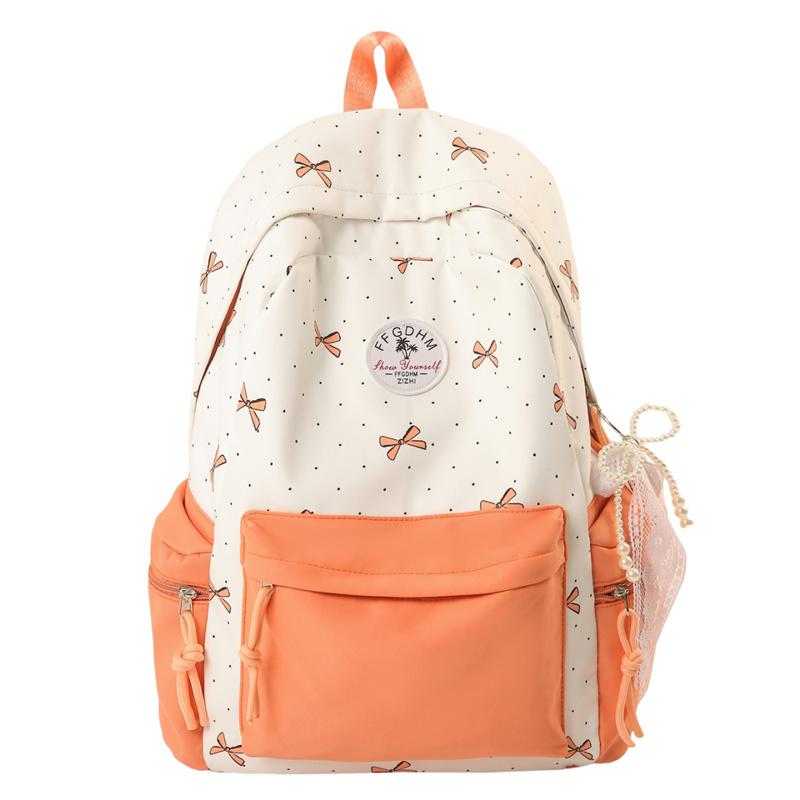 Nylon Backpack Cute Bow Print School Bag for Girls